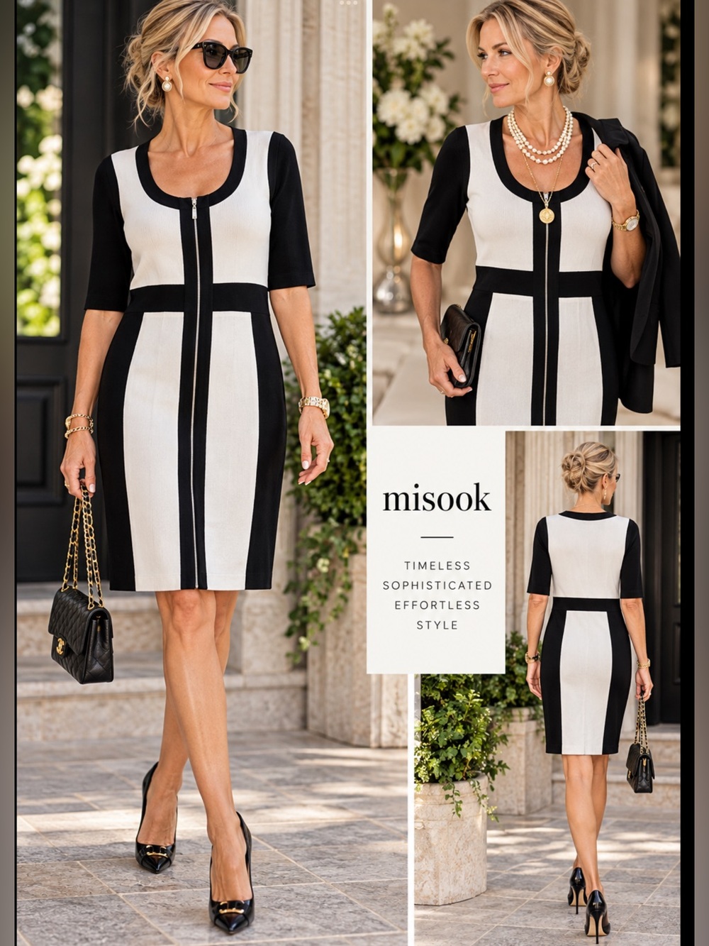 EXCLUSIVE MISOOK Black & Ivory Color Block Zip-Front Dress size XS